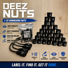 Load image into Gallery viewer, Deez Nuts Numbering Nuts 1-32 – Injection Molded, High Visibility Cable Management for Pigtails